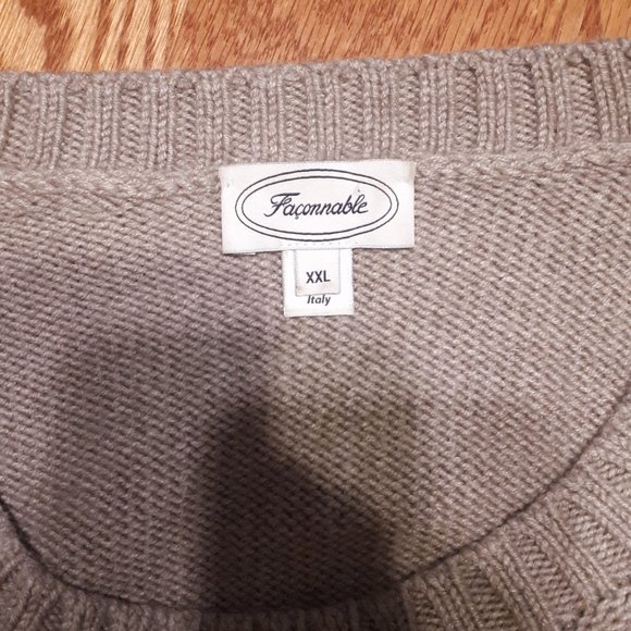 Faconnable Cashmere Silk Wool Beige Cross Pattern Sweater (L – XL) - Picture 2 of 5